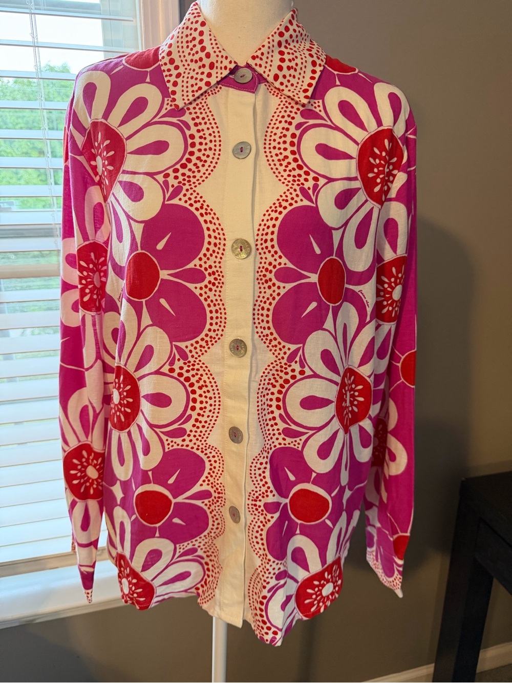 FARM Rio Pink Red Floral Button-Down Shirt